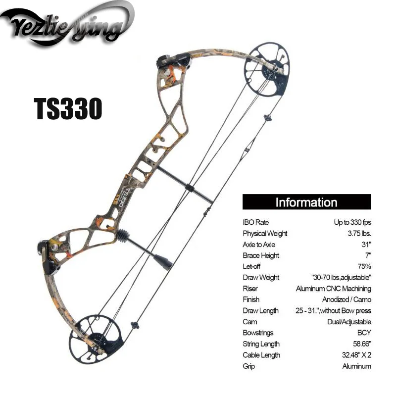 

Outdoor Hunting Compound Bow Set TS330,25"-31" Draw Length,30-70Lbs Draw Weight,330fps IBO Hunting Archery Accessories