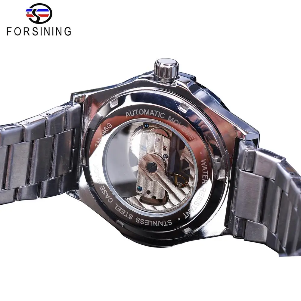 Forsining механические мужские часы с синим циферблатом и прозрачным аналоговым стальным ремешком наручные водонепроницаемые мужские часы Relogio Masculino