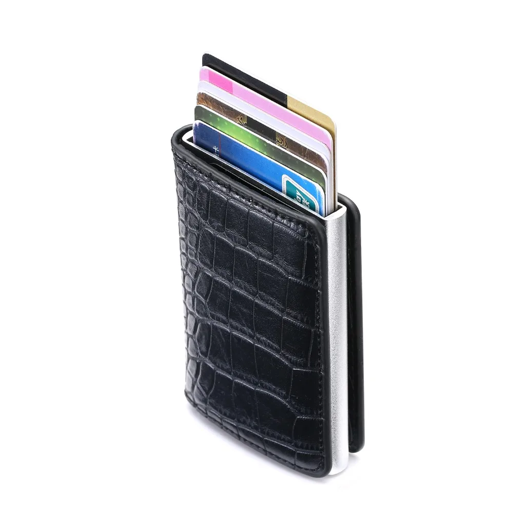 ZOVYZOL Slim Mini Wallet Metal Aluminum Business id Card Case Anti Rfid Protection Men Women Credit Card Holder Leather Vintage