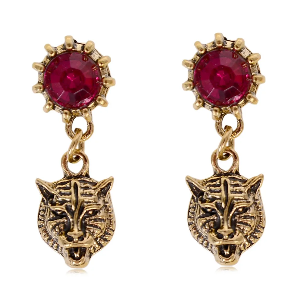 1 Pair Vintage Antique Bronze Tiger Drop Earrings Retro Animal Tiger