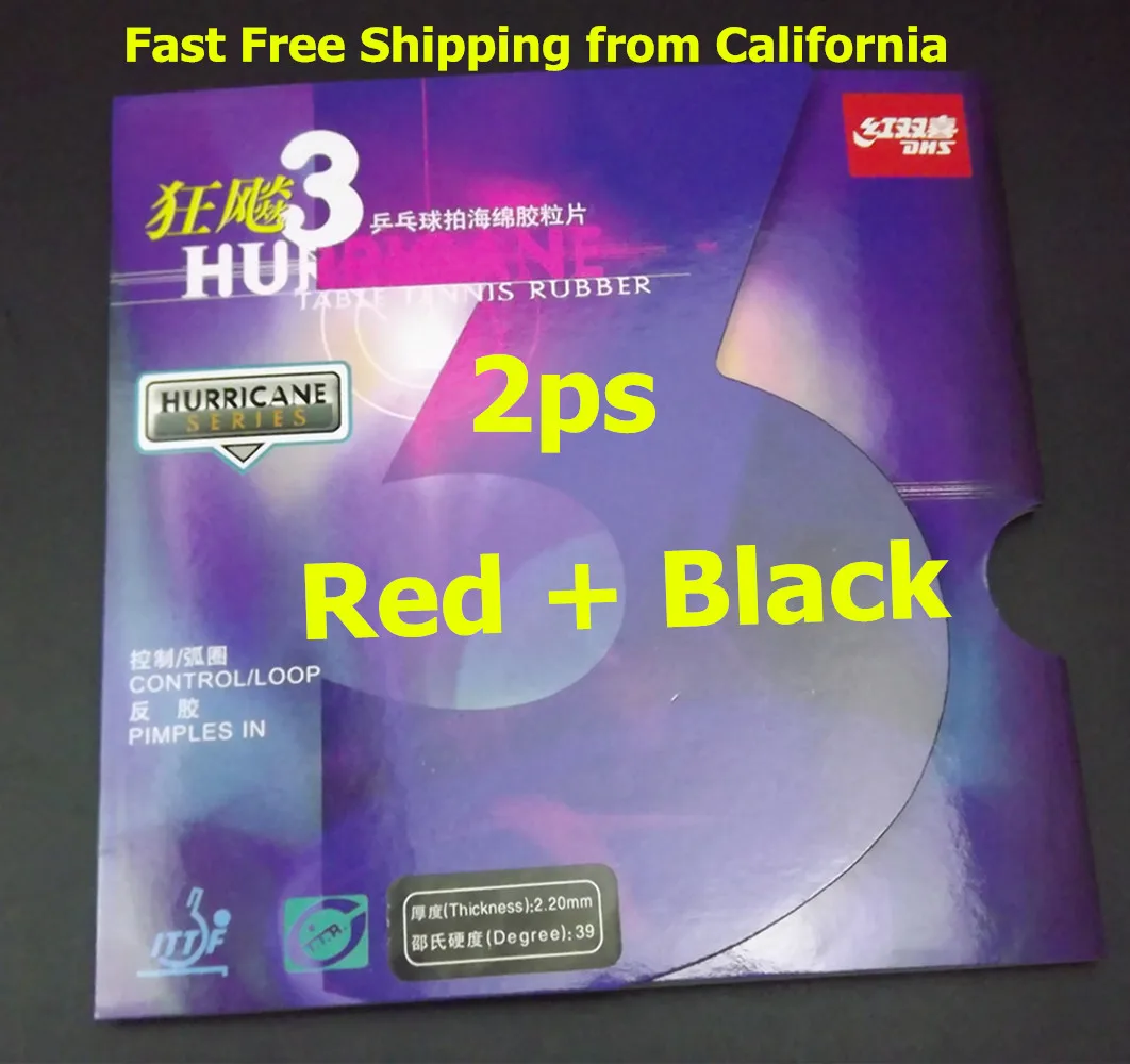 

2PCS Table Tennis for DHS Hurricane-3 Pips-In Rubber Sponge Red & Black