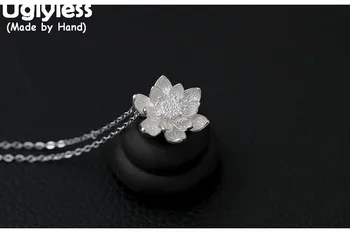 

Uglyless Real S 925 Sterling Silver Ethnic Handmade Women Lotus Necklaces with Chains Elegant Floral Chokers Carved Fine Jewelry