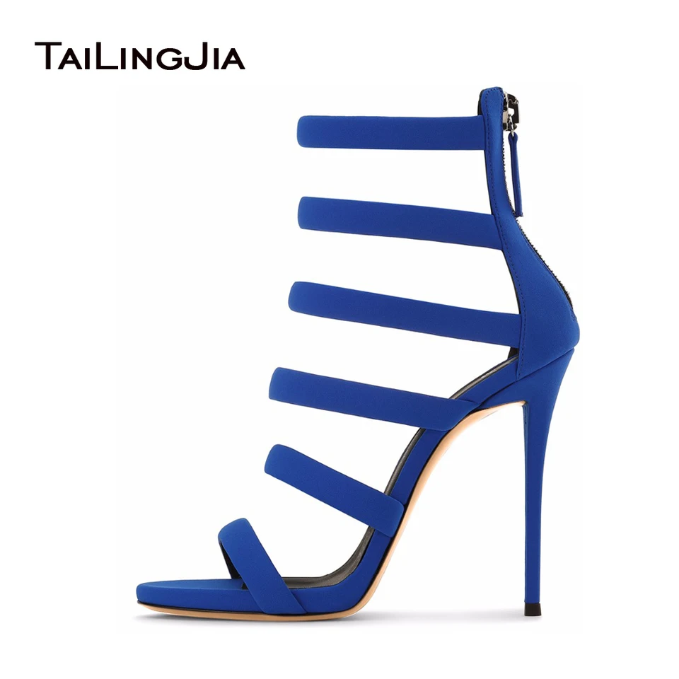 blue suede high heels