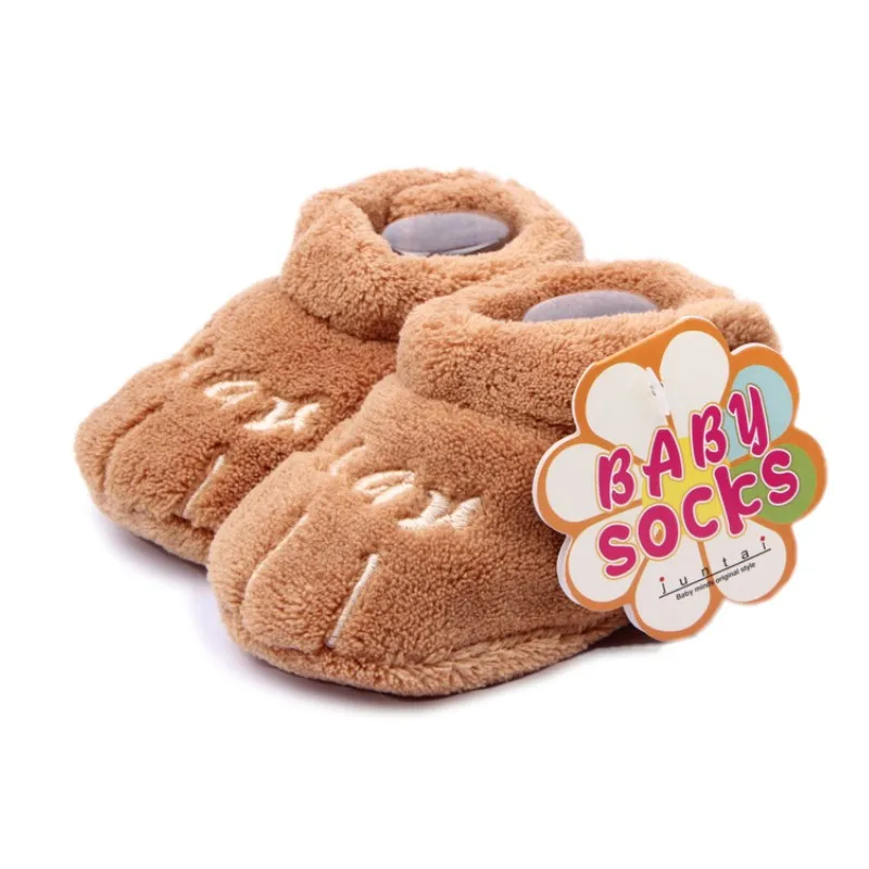 Coral Fleece Baby Shoes Unisex Hook &amp; Loop Cotton Solid