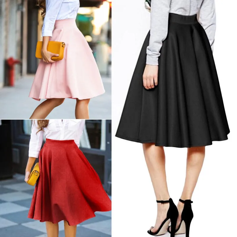 High Waist Solid Pleated Skirts Womens Casual Elgant Red Black Pink Maxi Skirt S-XL High Waist Solid Pleated Skirts Womens Casual Elgant Red Black Pink Maxi Skirt S-XL