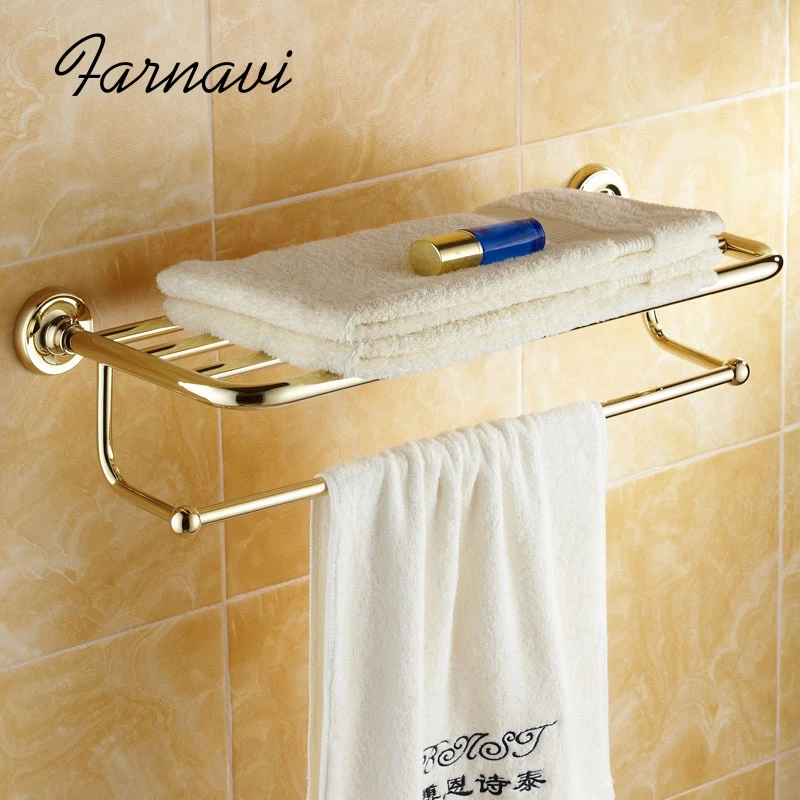 Wall Mounted Towel Rack Brass Bathroom Golden Accessory Home Decoration