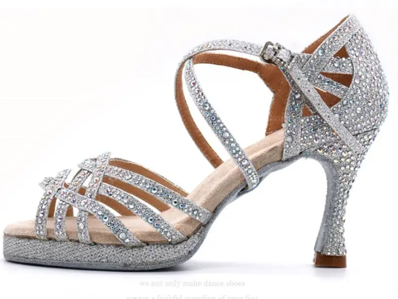 silver heel 6cm Обувь для латинских танцев на платформе; обувь для джаза; Танцевальная обувь для бальных танцев; обувь для девочек; стразы на высоком каблуке; блестящая обувь для сальсы - Цвет: silver heel 6cm