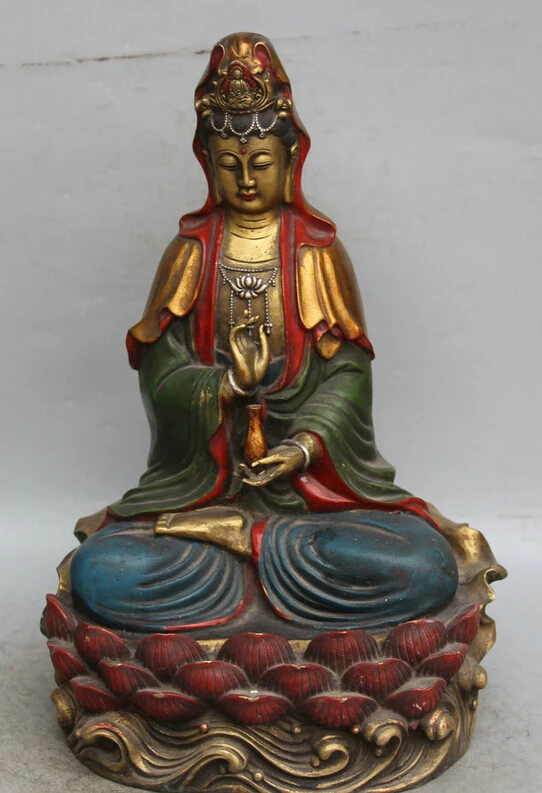 

Collectible bronze S1852 19" China Bronze Gild Painting Seat lotus Kwan-yin Guan Yin Boddhisattva Statue (B0413)