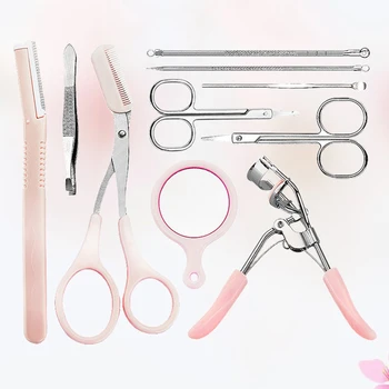 

10pcs yebrow Trimming Kit Grooming Portable Curling Shaving Scissor Set Shapers Tweezer Eyebrow Grooming Kit for Women Girls