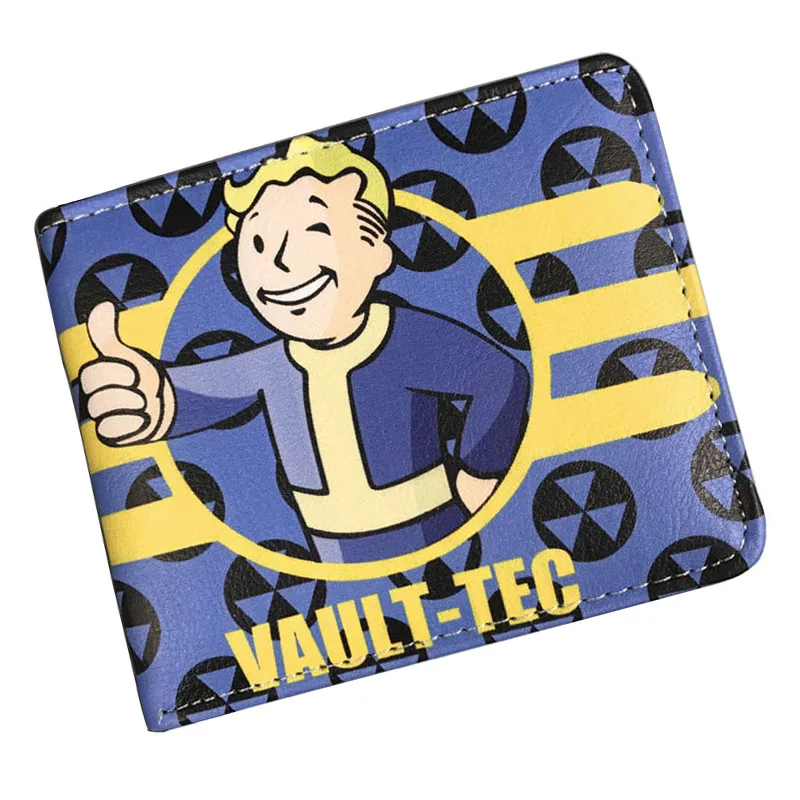 

Kawaii Blue Purse Cartoon Anime Fallout Shelter Wallets Dollar Price Men Money Bags Leather Card Short Wallet carteira masculina