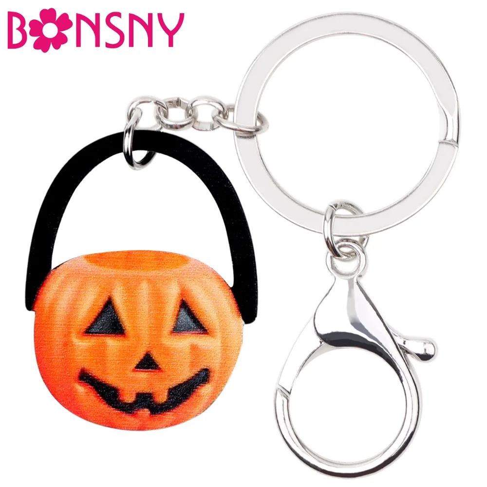 Bonsny Acrylic Halloween Fashionable Pumpkin Key Chain Keychain Rings