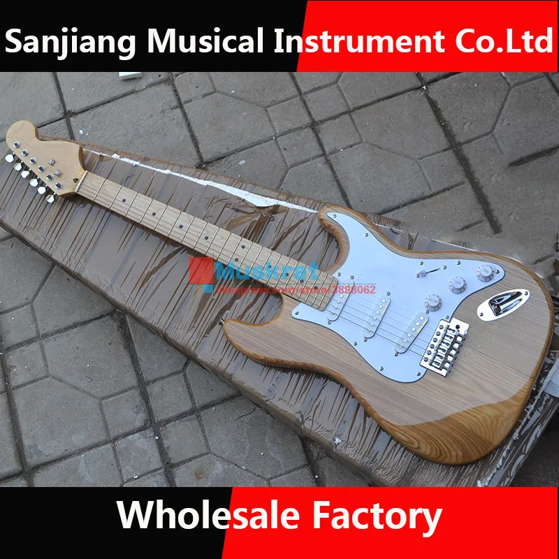 

In stock !Electric guitar ST Elm natrual color Free shipping 6 strings guitar give as a present Backpack dial the slice