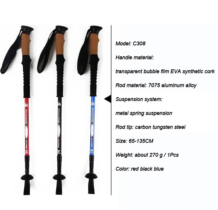 2 шт. Регулируемая Треккинговая палка телескопическая походная палка из алюминиевого сплава с пробковой ручкой Нескользящая палка для скандинавской ходьбы туристическое снаряжение