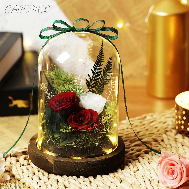  2019 New Romantic Valentine's Day Gift Eternal Rose In Glass Dome Christmas Gifts LED Desk Lamp Dec