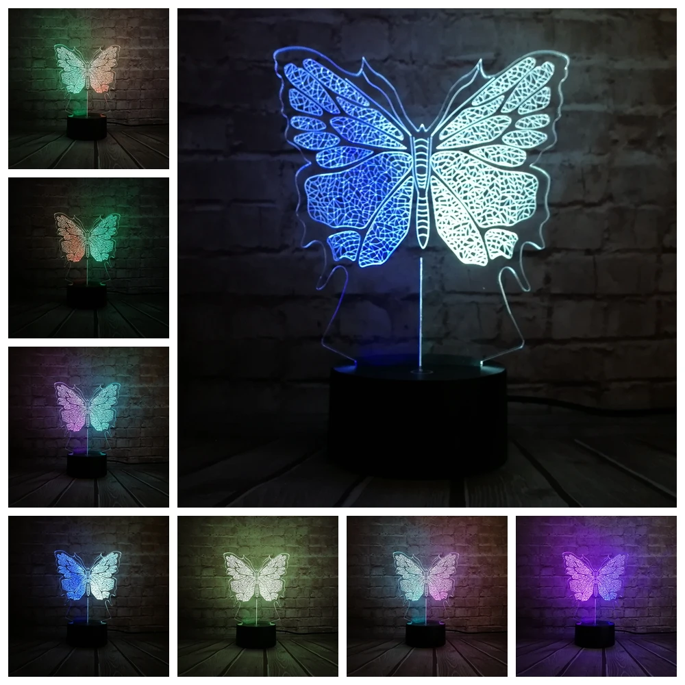 Новинка 3D лампа смешанный цвет Butteryfly USB ночник настроение насекомое детские игрушки светодиодное освещение RGB лампа детские игрушки сенсорный двойной цвет дома - Испускаемый цвет: Butterfly