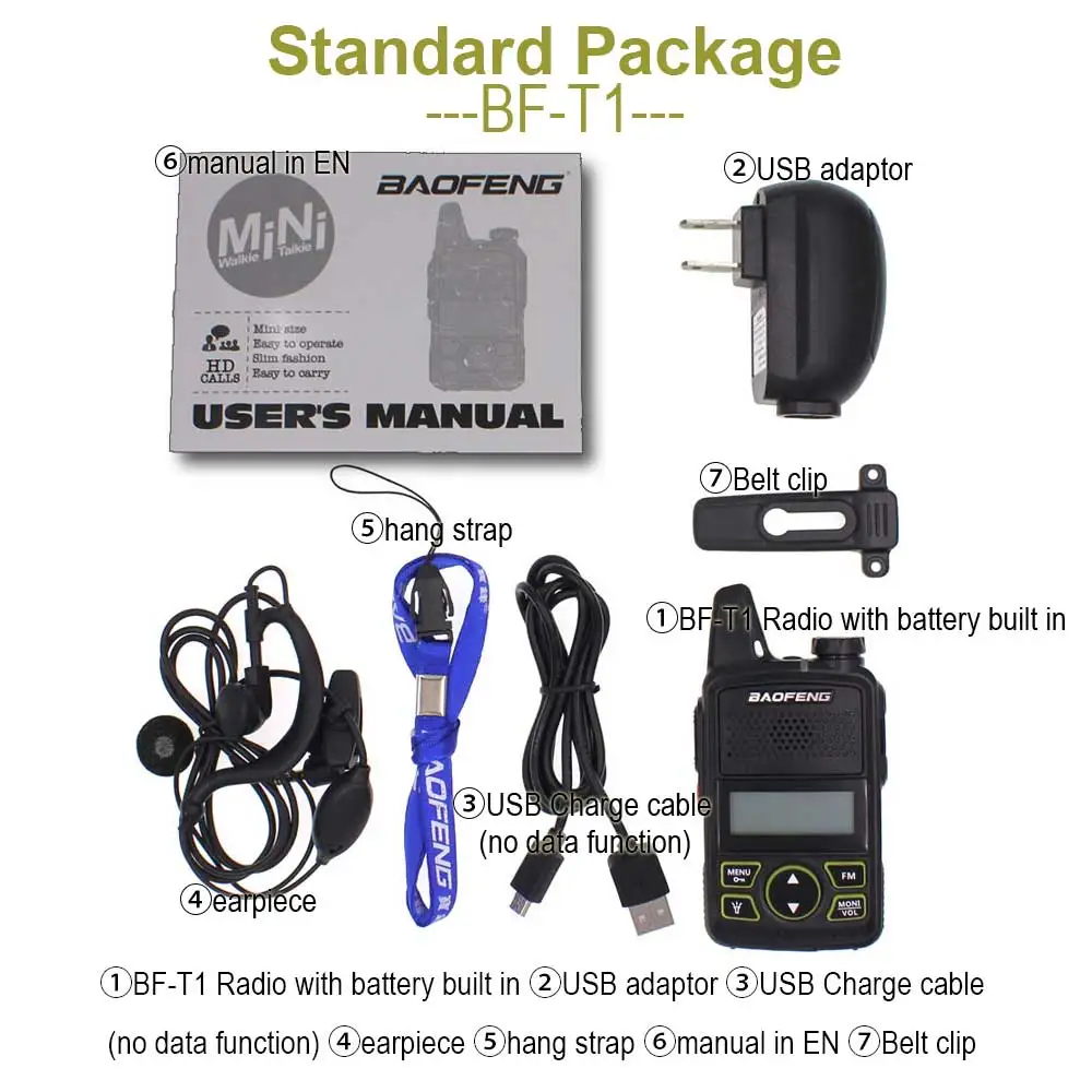 2 шт. Baofeng BF-T1 мини портативный двухстороннее радио BFT1 UHF 400-470 МГц 20CH Ham FM радиостанция рация с наушником