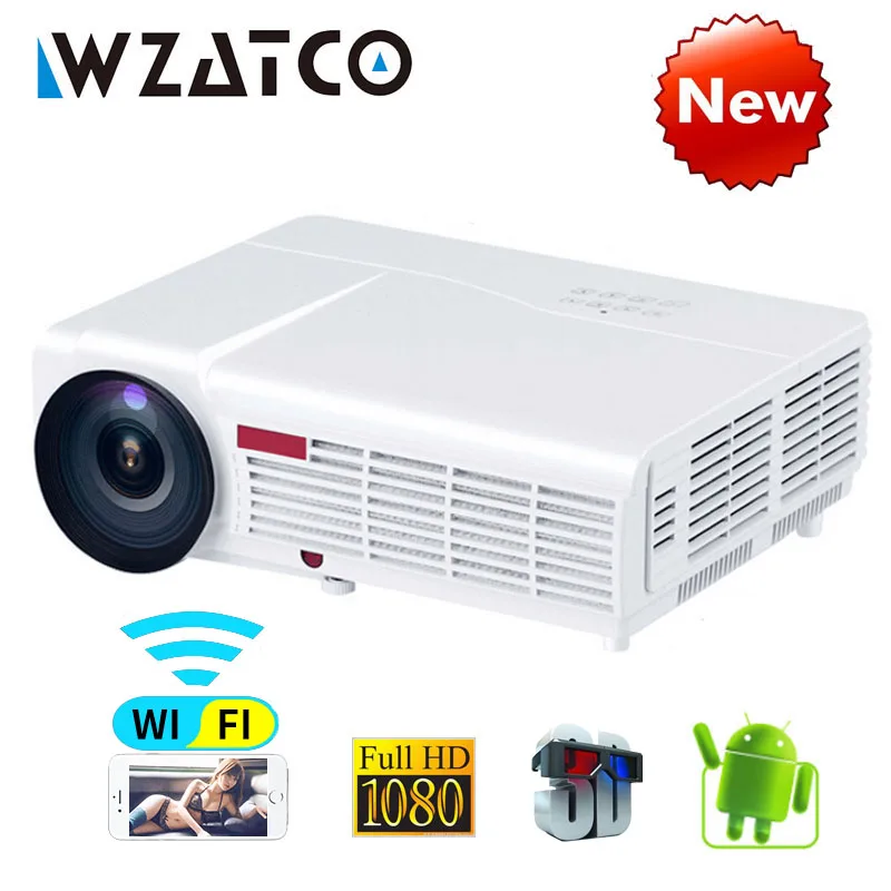 WZATCO LED96W LED 3D Projector 5500Lumen Android 7.1 Smart Wifi full HD 1080P support 4k Online video Beamer Proyector for home