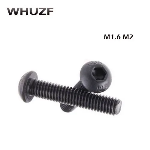 

50Pcs M1.6 M2 M3 M4 carbon Alloy Steel 10.9 Level Black Hexagon Socket Button Head Screw Furniture Mushroom Cap Hex Bolts HW041