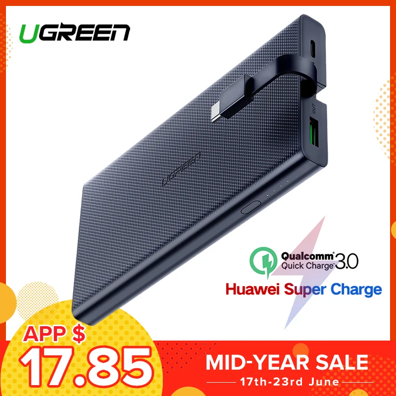  Ugreen 10000 mAh power Bank 18 W Quick Charge 3,0 внешний портативный аккумулятор для мобильного телефона Xiaomi type C Poverbank 
