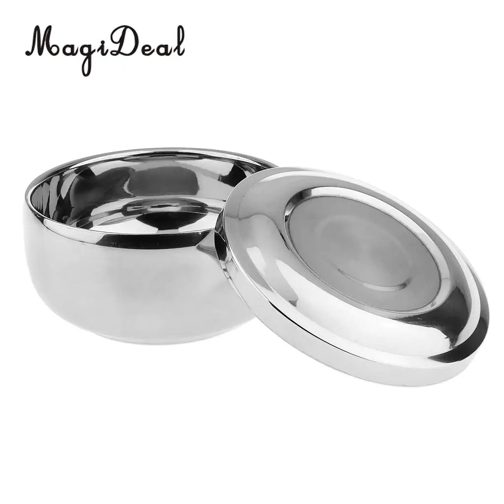 MagiDeal Stainless Steel Metal Shaving Mug Bowl Cup w/ Lid for Shave Brush Perfect size easier to create foam