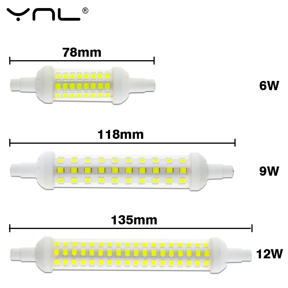 YNL Светодиодная лампа R7S 6 Вт 9 12 78 мм 118 135 SMD 2835 светодиодная 220 В 240 в кукуруза