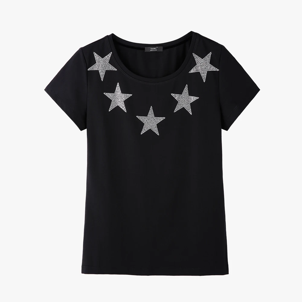 Fashion women Stars Rhinestones Shirt short sleeve Women's Top Shirt
