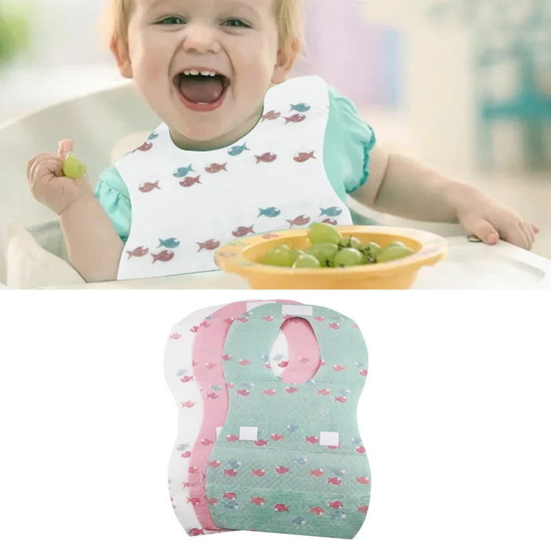 10Pcs Waterproof Non Woven Fabric Disposable Baby Bibs Eating Saliva