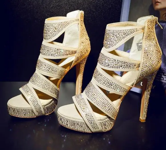 Plataforma plata En Zapatos Bandas Punta Cremallera De Oro 2019 Imitación Y Cristal Con Tobillo Diamantes Cruz Bling Tacones Mujer Alto Delgado q5Rxx4w