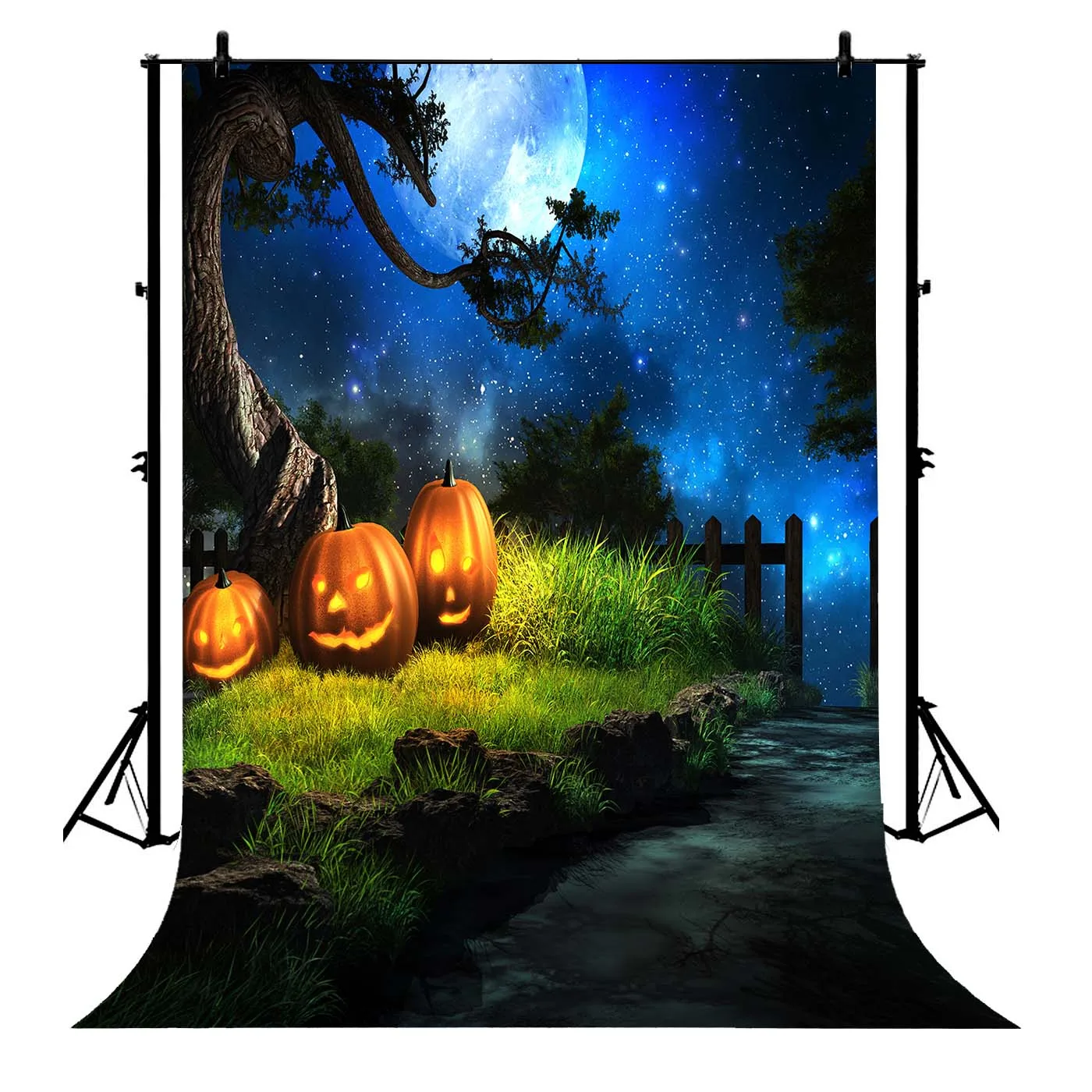 

5x7ft Halloween Pumpkin Scare Moon Polyester Photo Background Portrait Backdrop