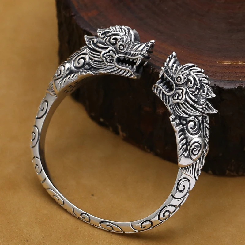 Handmade Thai Silver Dragon Bangle Vintage Real 925 Silver Dragon Bangle Man Bangle Punk Jewelry Gift Handmade Thai Silver Dragon Bangle Vintage Real 925 Silver Dragon Bangle Man Bangle Punk Jewelry Gift