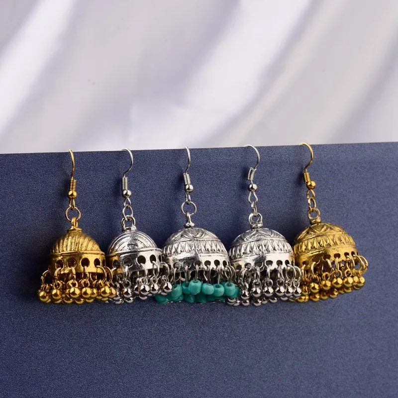 TopHanqi в этническом стиле ретро Индии Jhumka Jhumki серьги Femme Античная золотистый