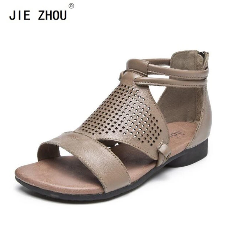 

Female Genuine Leather sandals summer shoes woman New Back zipper roman sandals Fashion open toe Flat sandals