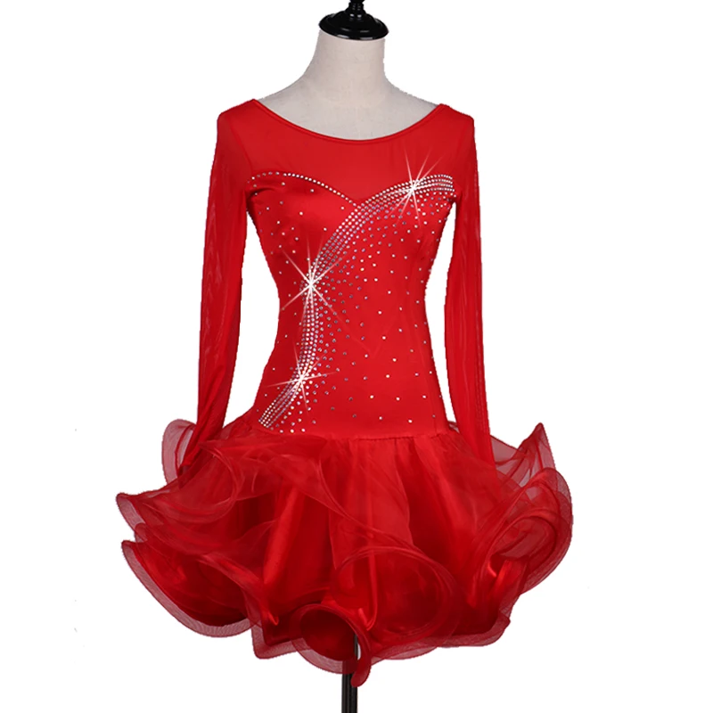 High grade rhinestone Latin dance competition dress three step dance