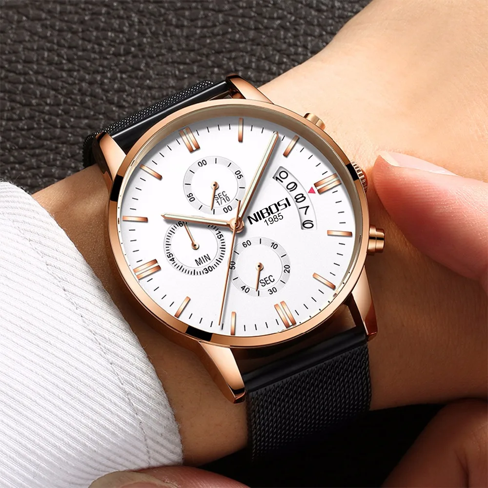 Nibosi Chronograph mens watches top brand luxury leather strap Waterproof sport wrist watches relogio masculino esportive grande (9)