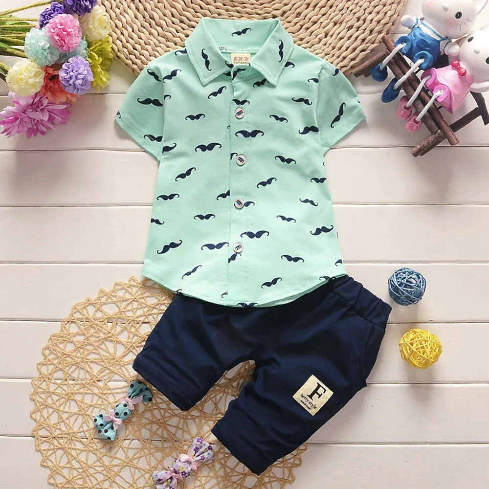 Комплекты для малышей Одежда для маленьких мальчиков однобортная рубашка с короткими рукавами+ однотонные штаны Одежда для новорожденных мальчиков erkek bebek giyim