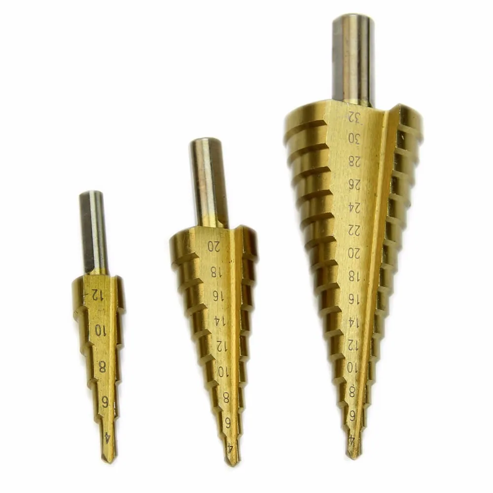 3x Large HSS Steel Step Cone Drill Titanium Bit Set Hole Cutter 4 12/20