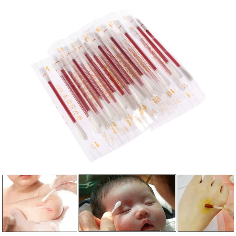 

Disposable Swab 24pc/Box Cotton Swab With Medical Iodine Disposable Disinfect Stick Individual Pack for Infant Newborn Kids Care