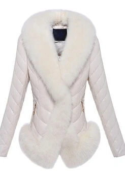 Пуховик из натуральной кожи, Женское зимнее пальто, высококачественное Модное теплое пальто с меховым воротником и белым утиным пухом BN1127 - Цвет: Rice white