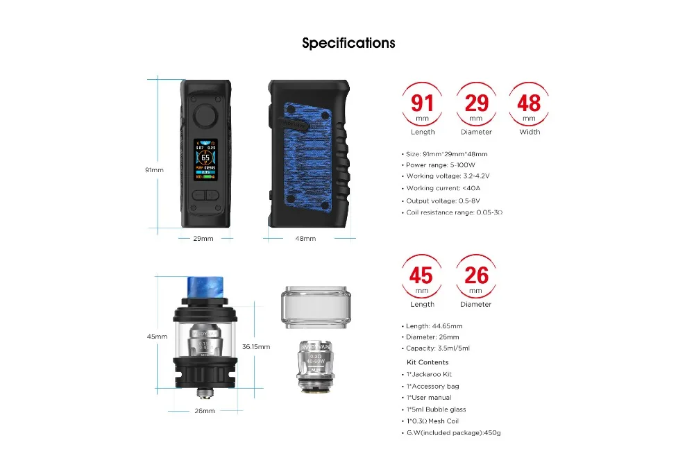 Vandy Vape Jackaroo комплект 100 Вт VandyVape JACKAROO Mod G10 и смола Водонепроницаемый подходит 0,15 Ом 0.3ом сетки катушки