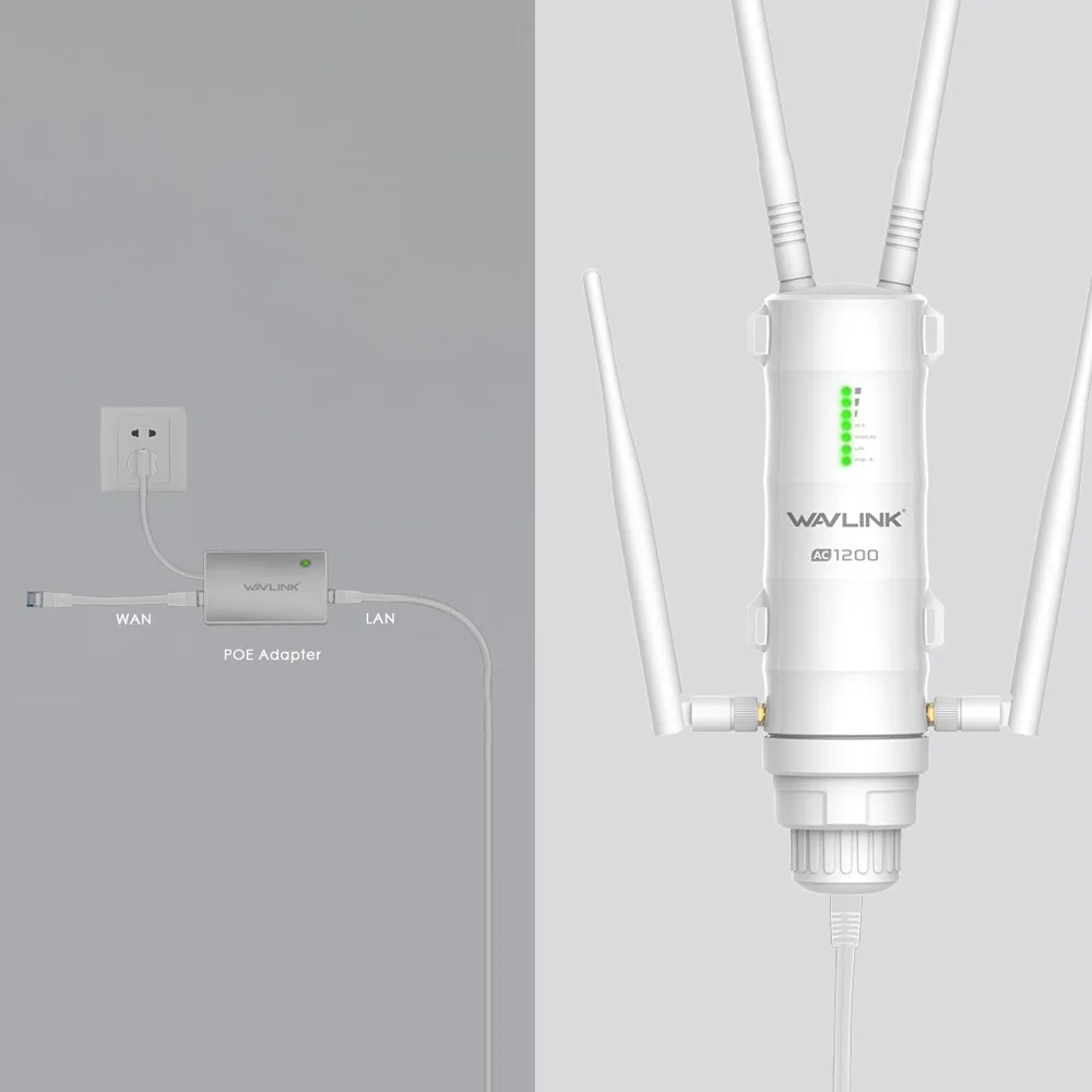 Wavlink Высокая мощность AC1200 открытый беспроводной Wi-Fi ретранслятор AP/wifi маршрутизатор 1200 Мбит/с Dual Dand 2,4G+ 5 ГГц длинный диапазон расширитель PoE