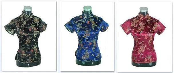 Шанхай история короткие Cheongsam Топ Традиционный китайский искусственный шелк/Атласный топ Дракон и Феникс Вышивка Блузка Топ Qipao рубашка