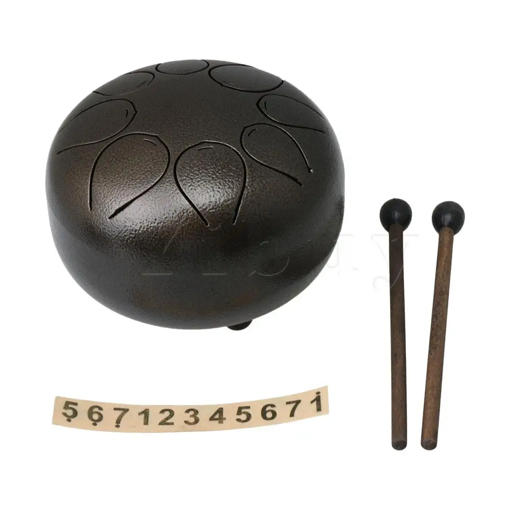 

Yibuy 13x10cm Steel Tongue Drum Performance with Mallet Carry Bag Coffee Color