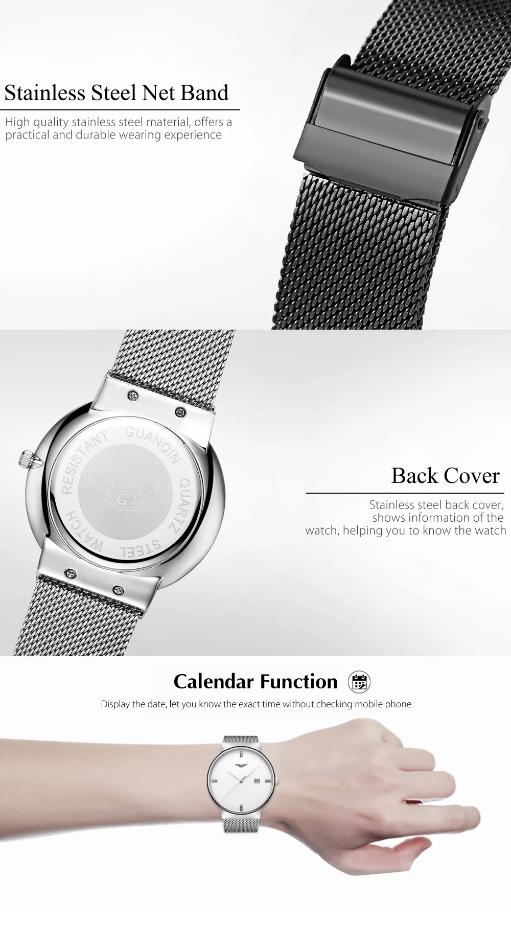 GUANQIN GS19054 Мужские кварцевые часы календарь искусственный алмаз весы наручные часы для мужчин