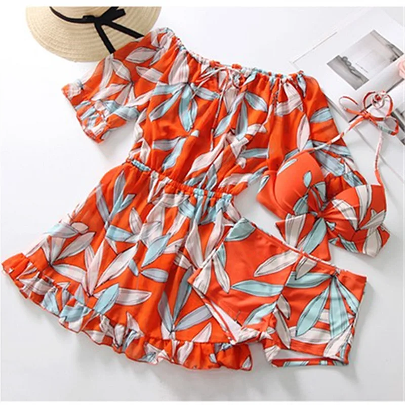 

Three-Piece Split Skirt Sexy Swimsuit Sexy Women Bikini Set 2019 New Ruffles Swimwear Bikini Bathing Suit Beachwear Swimming Sui