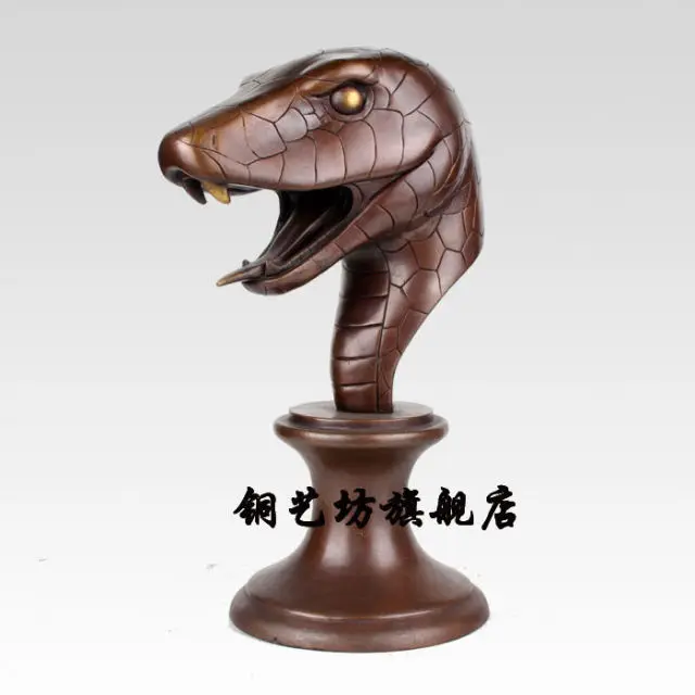 

13'' China Bronze Famous Feng Shui Twelve Zodiac Snake Animal Head Statue grosgrain ribbon summer style Decoration wedding Brass