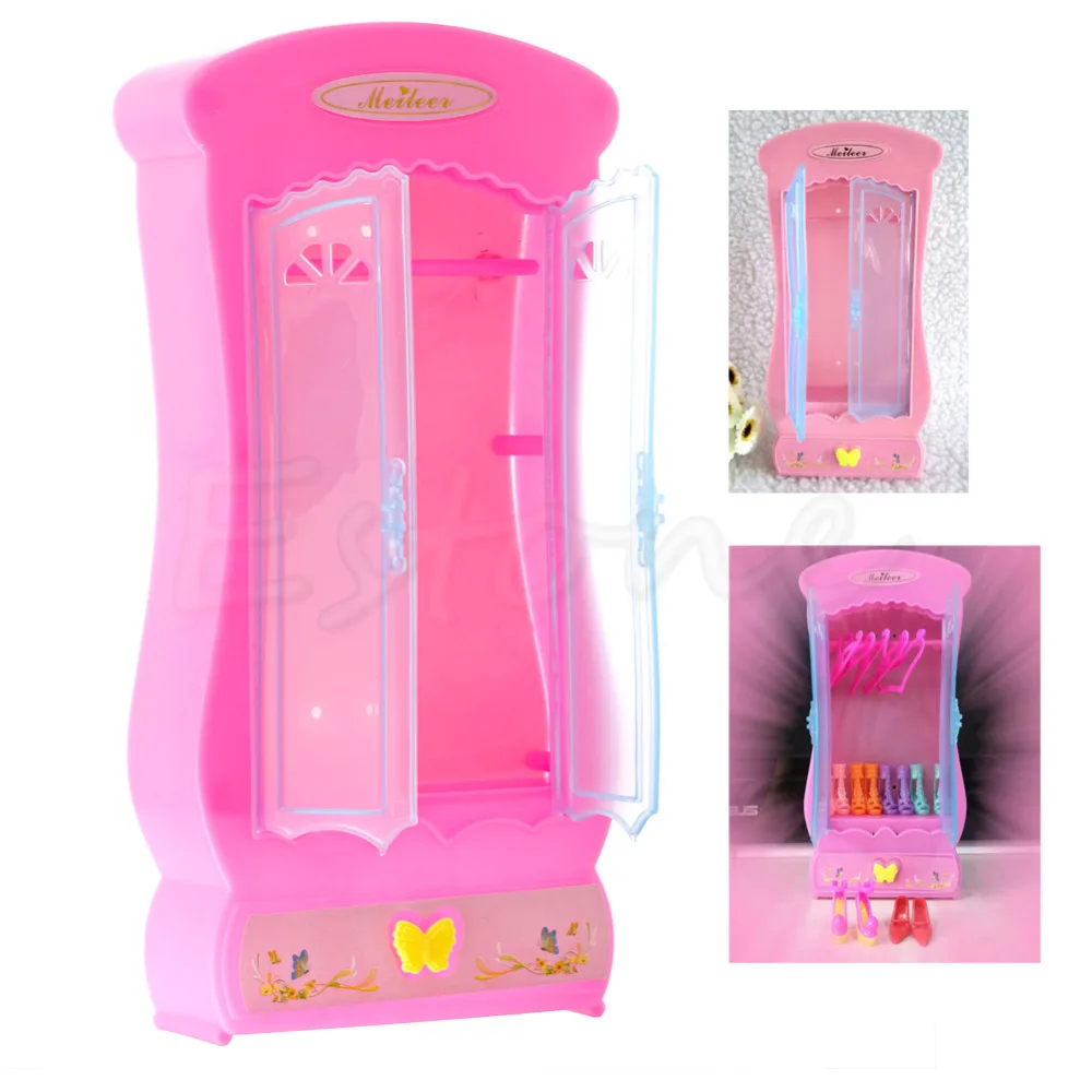 

New Pink Closet Wardrobe ForBarbie Doll Girls Toy Princess Bedroom Furniture