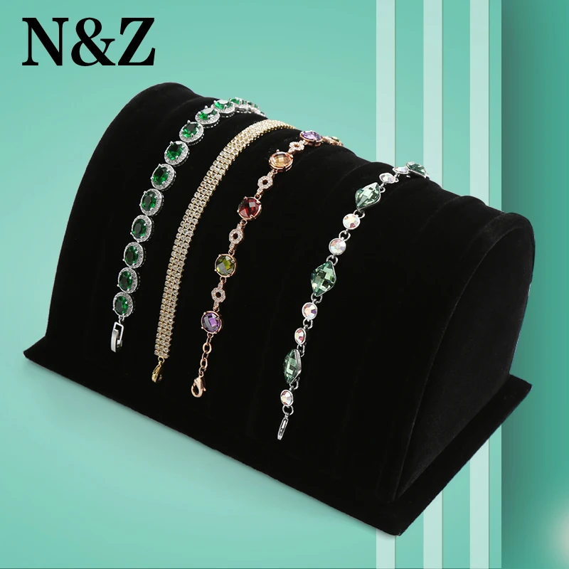 

N&Z black bevel shape velvet fabric jewelry display stand for pendant charms bracelet bangle chain hanger rack
