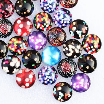 

20mm Random Mixed Love Starry sky Round Glass Cabochon Flatback Photo Dome Jewelry DIY Accessories For base Tray 20pcs/lot