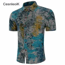 Новые летние мужские модные брендовые льняные рубашки с короткими рукавами для отдыха/мужские рубашки с принтом в национальном стиле DC08