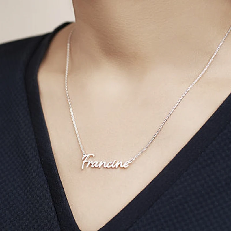 

Customized Font Name Charm Necklace Personalized Custom Handwriting Name Plate Pendants Necklaces Link Chain Jewelry Women Gift